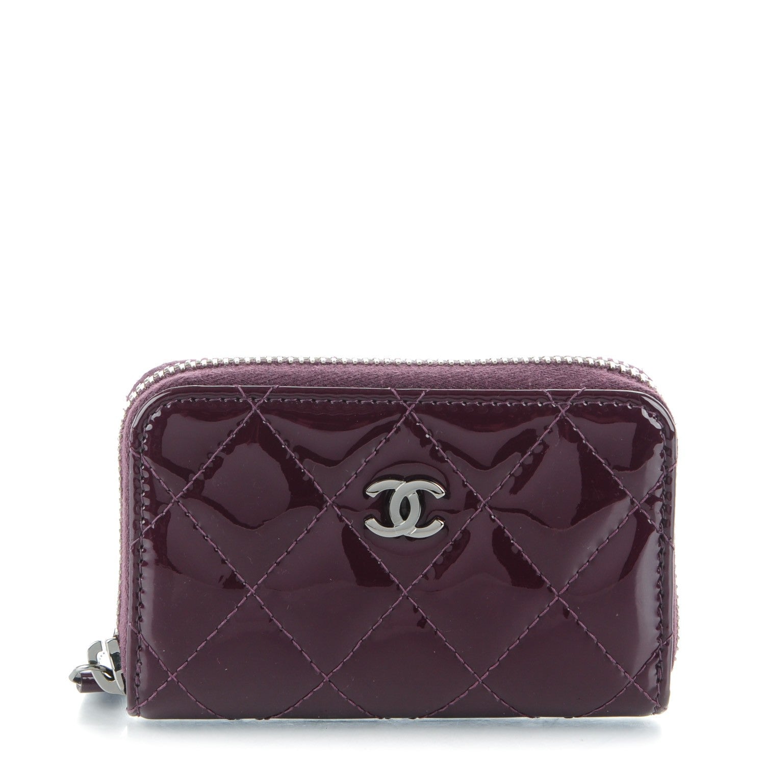 Chanel Patent Calfskin Quilted Zip Coin Purse Purple 1 of 7