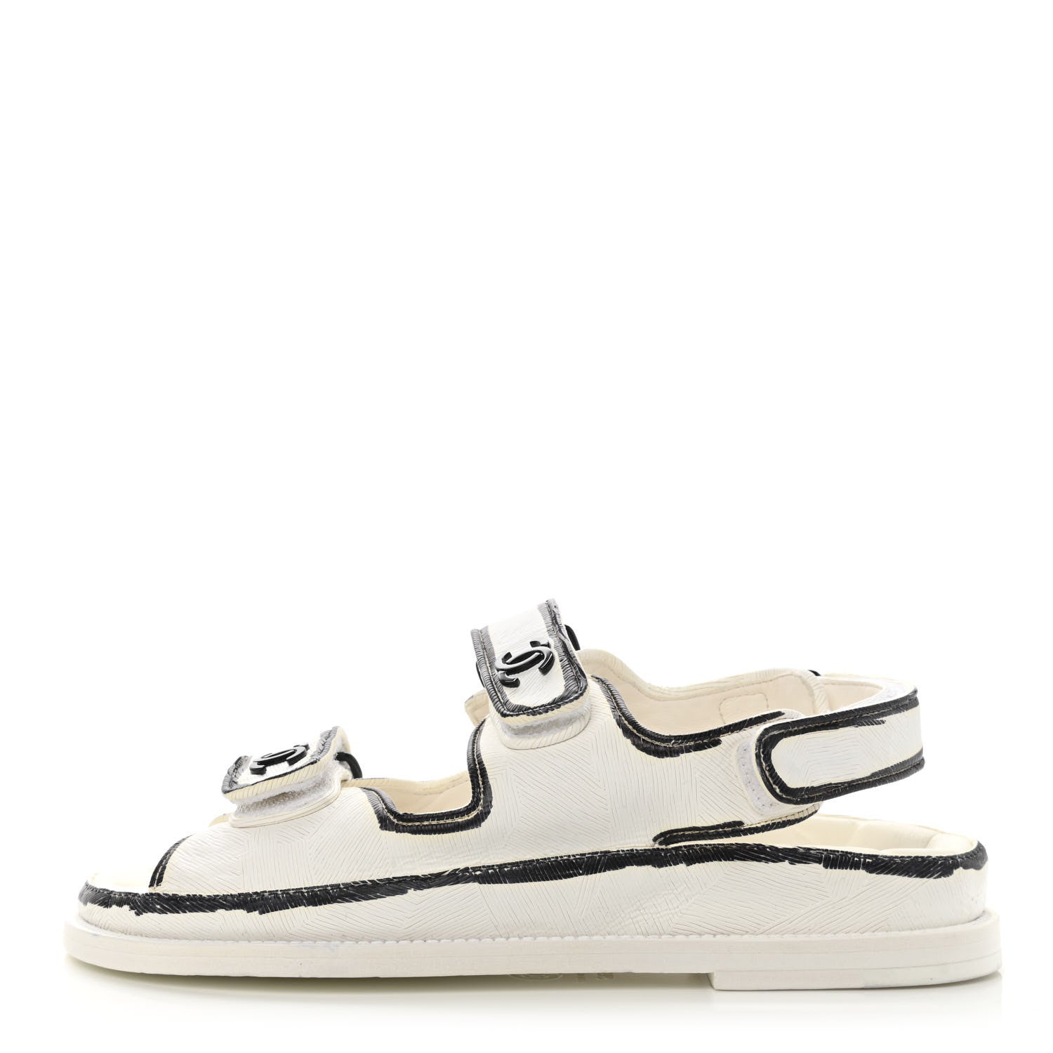 Chanel Calfskin Printed Velcro Dad Sandals 36.5 White Black 1 of 11