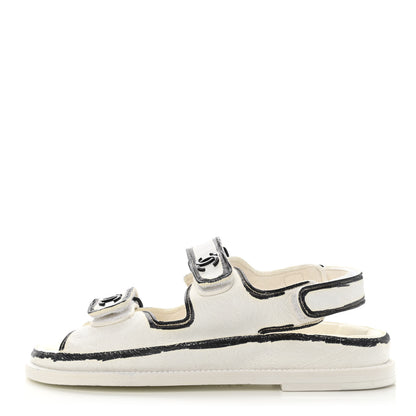 Chanel Calfskin Printed Velcro Dad Sandals 36.5 White Black 1 of 11