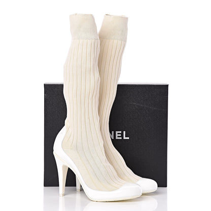 Chanel Patent Knit Sock Boots 38 White 10 of 10