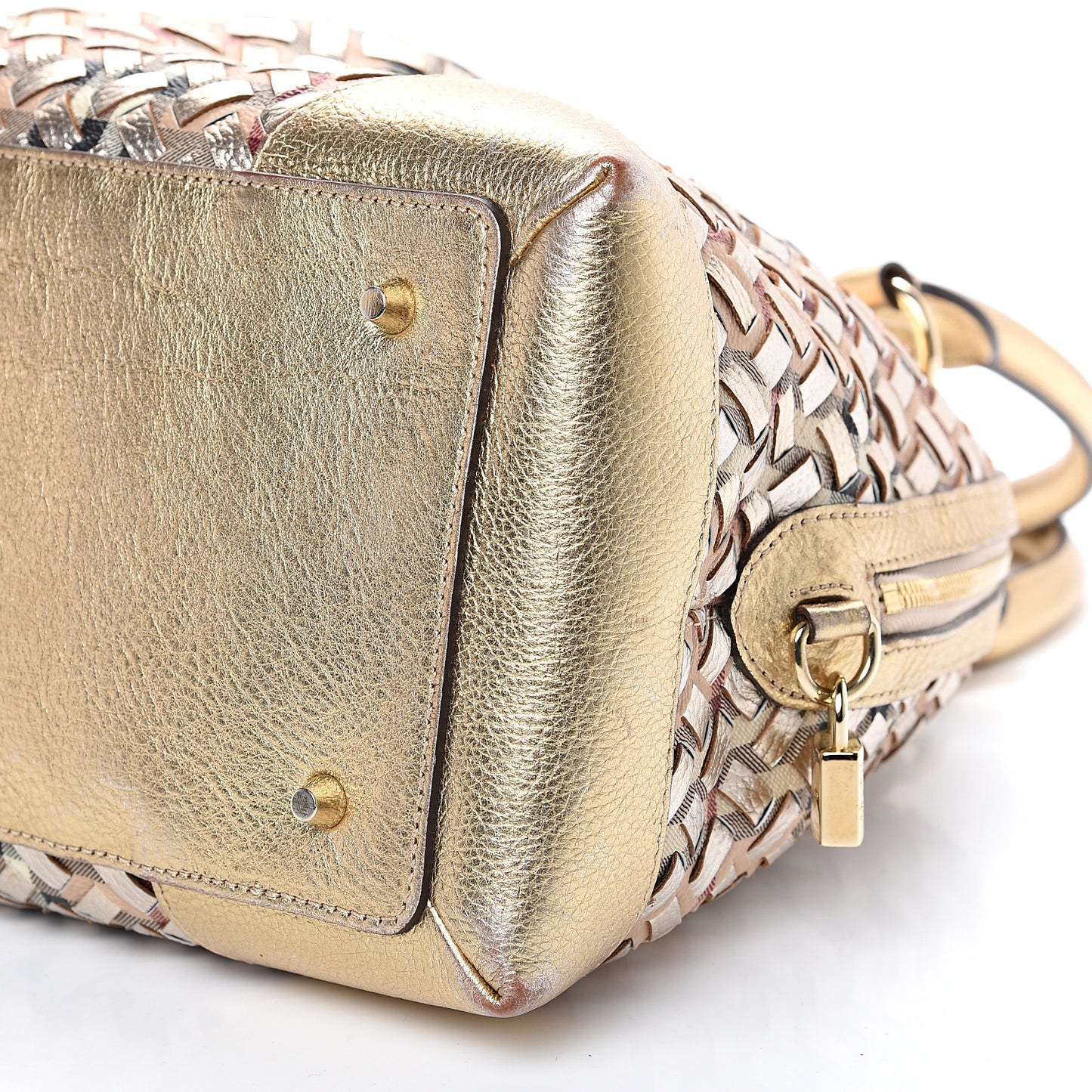 Metallic Woven Haymarket Check Thornley Satchel Gold