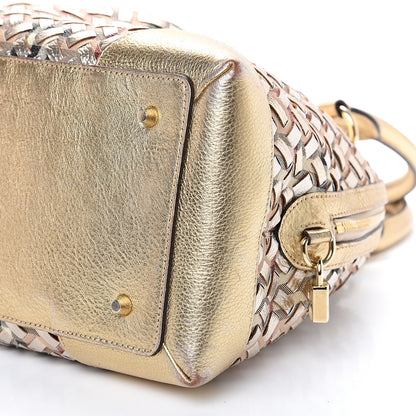 Burberry Metallic Woven Haymarket Check Thornley Satchel Gold 10 of 12