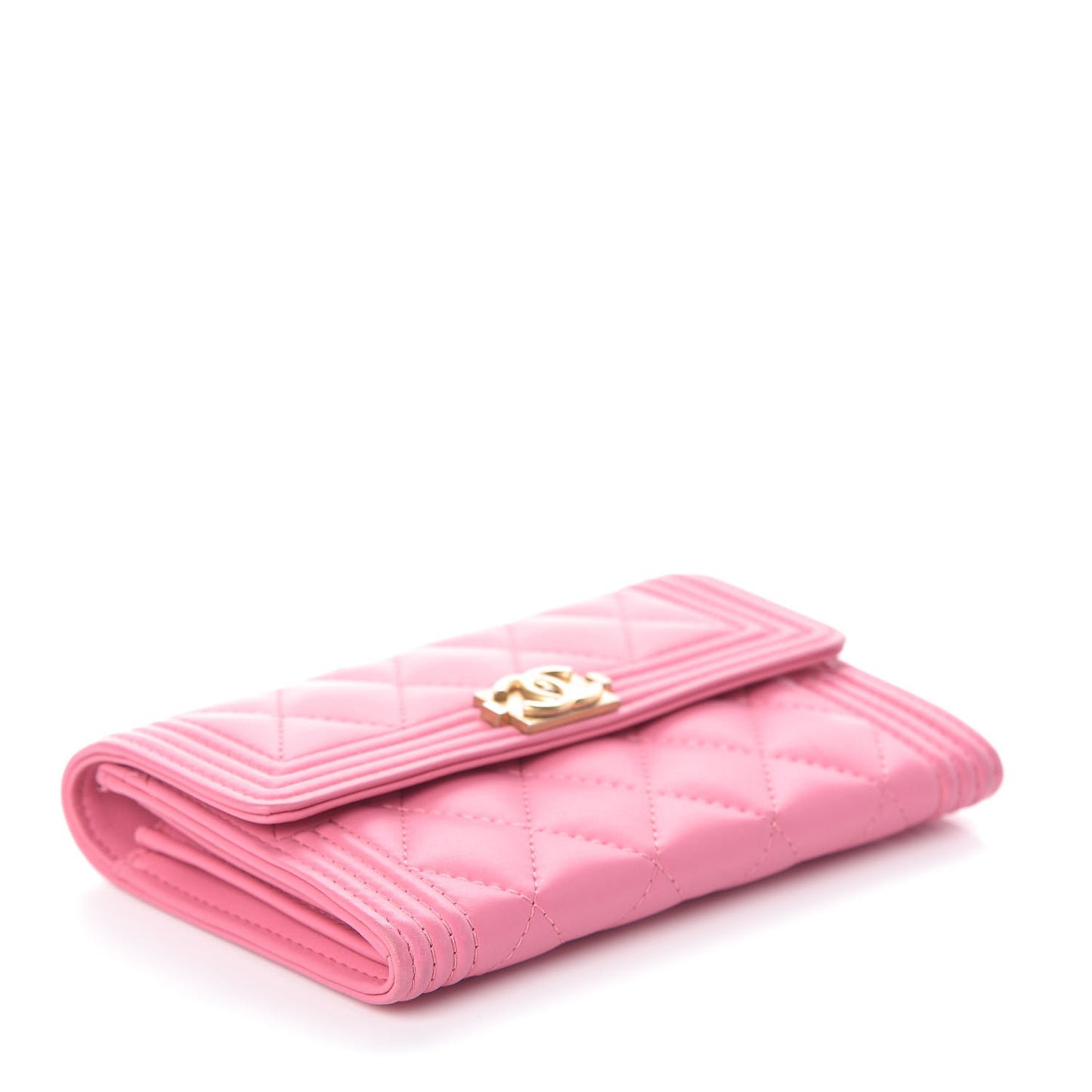 Lambskin Quilted Medium Boy Flap Wallet Pink