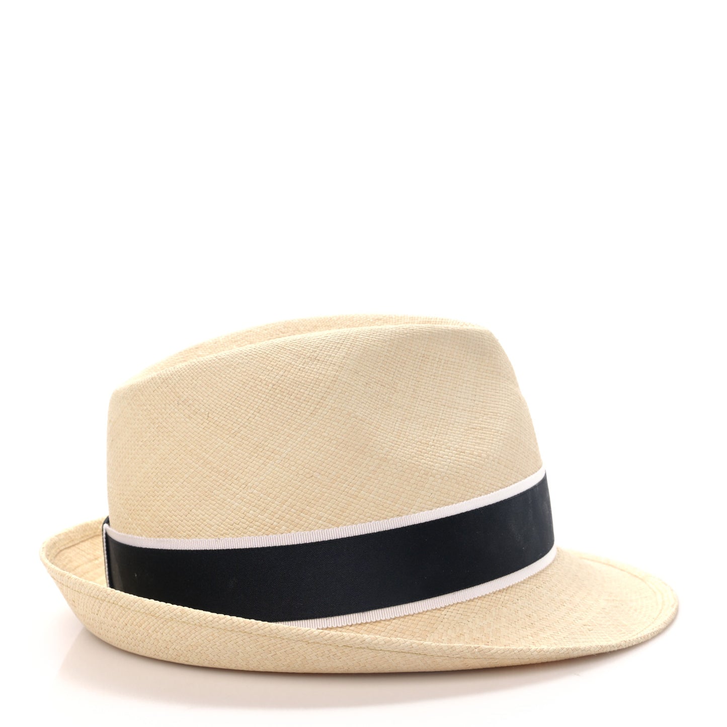 Straw Grosgrain Ribbon Fedora Hat M Beige Black