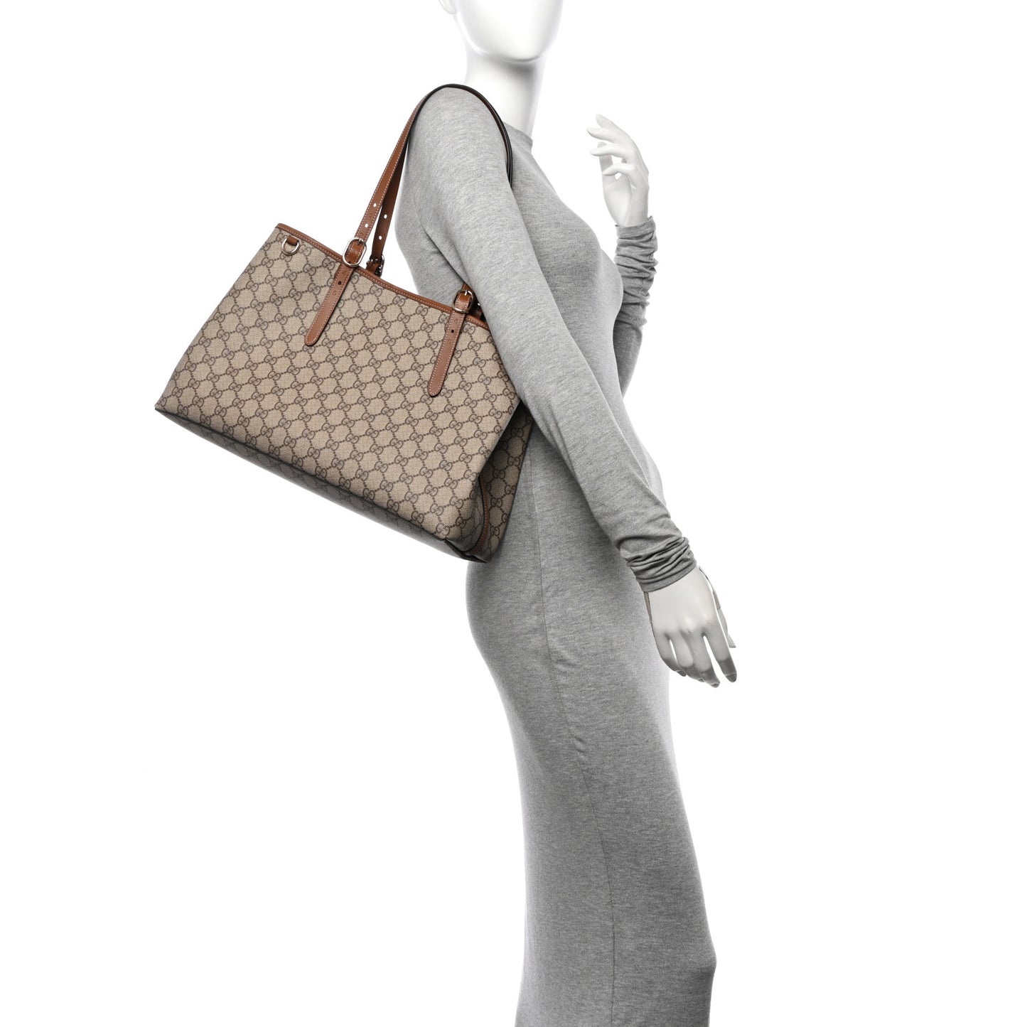 GG Supreme Monogram Emblem Large Tote Bag Beige Dark Brown