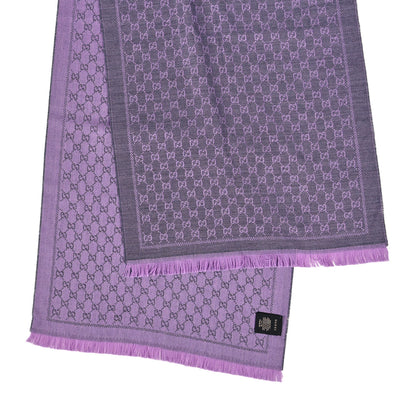 Gucci Wool GG Monogram Reversible New Sten Fringe Scarf Flannel Light Purple 5 of 8