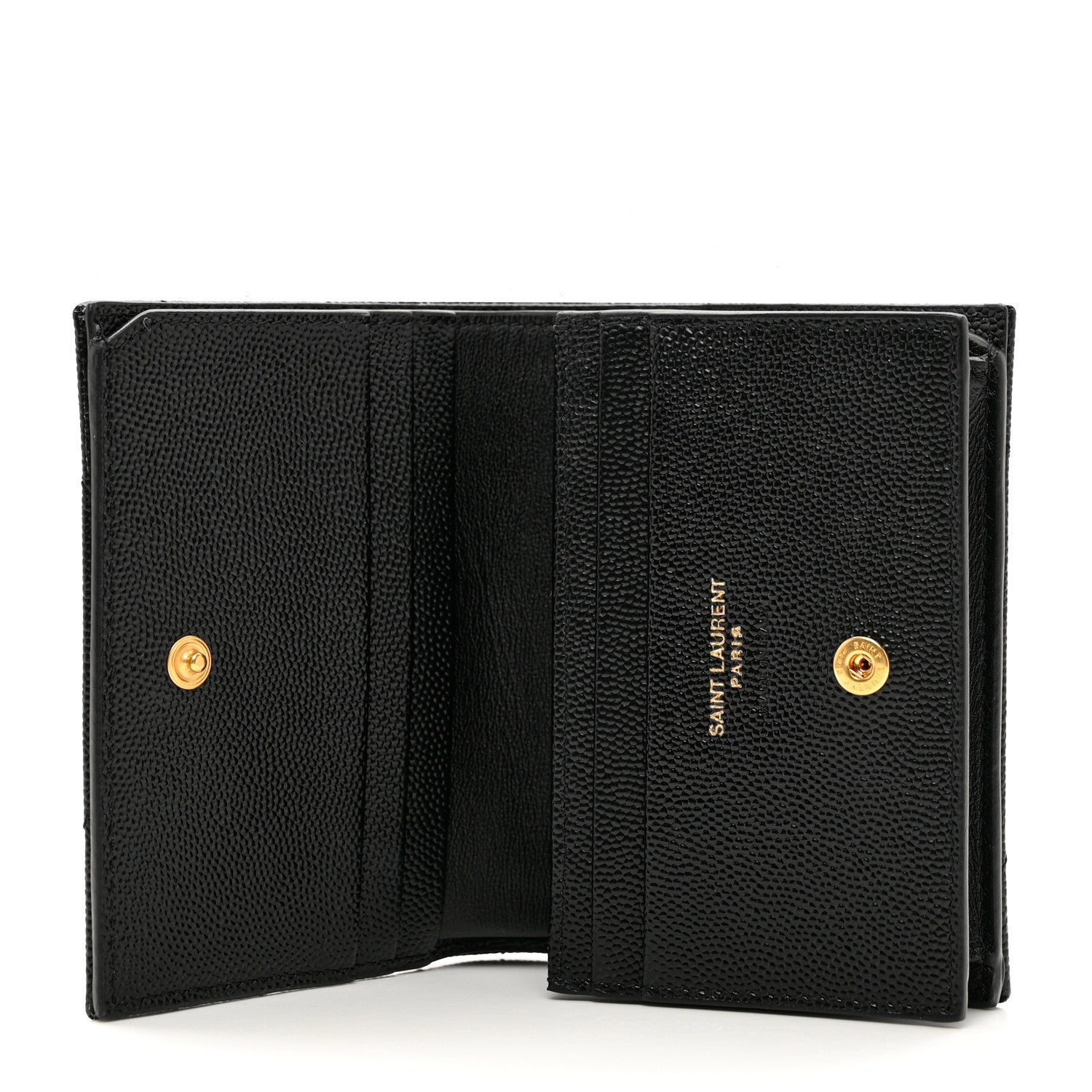 Saint Laurent Grain De Poudre Matelasse Chevron Monogram Compact Tri Fold Wallet Black 5 of 6
