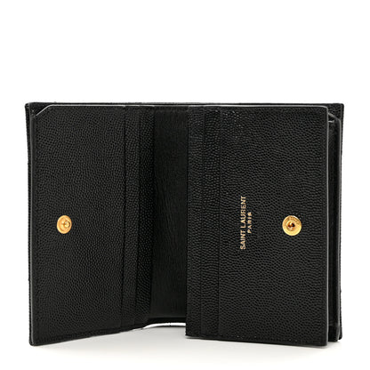 Saint Laurent Grain De Poudre Matelasse Chevron Monogram Compact Tri Fold Wallet Black 5 of 6