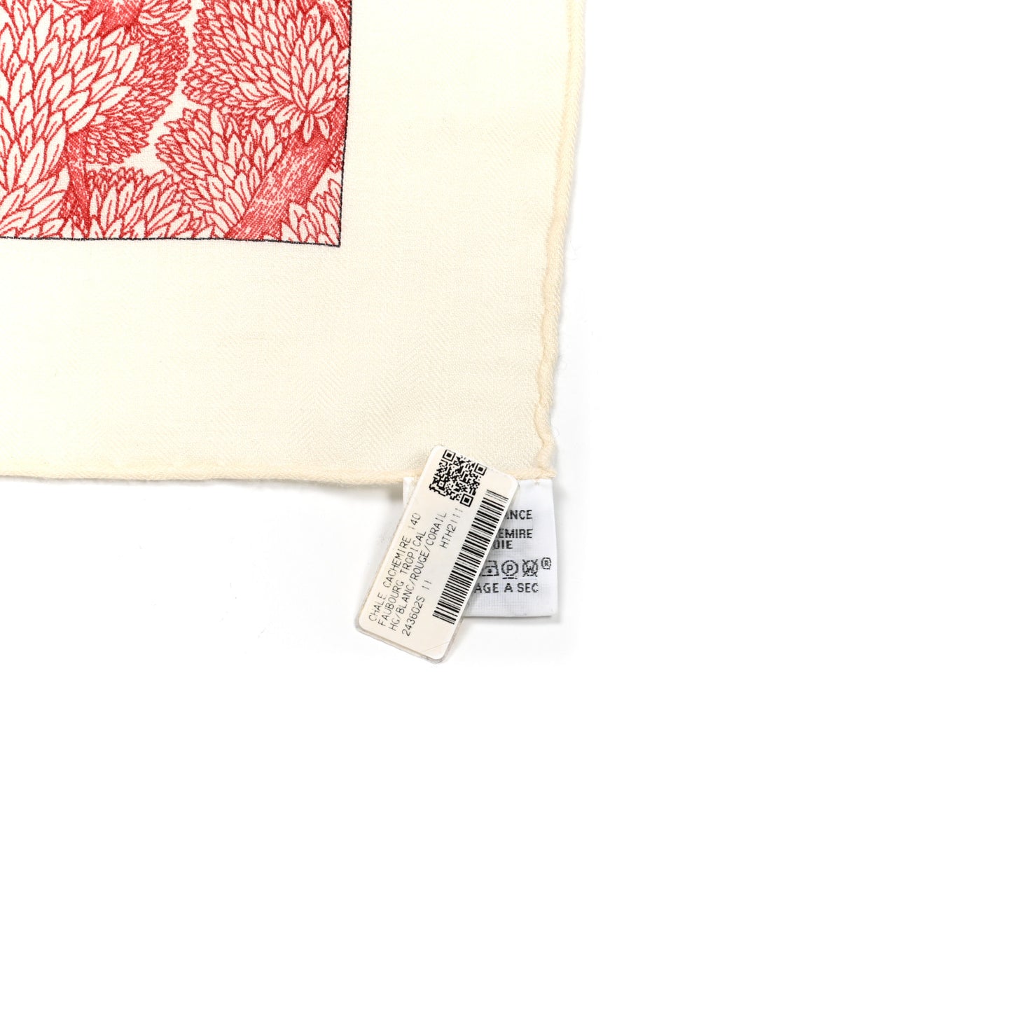 Cashmere Silk Faubourg Tropical Shawl 140 White Rouge Corail