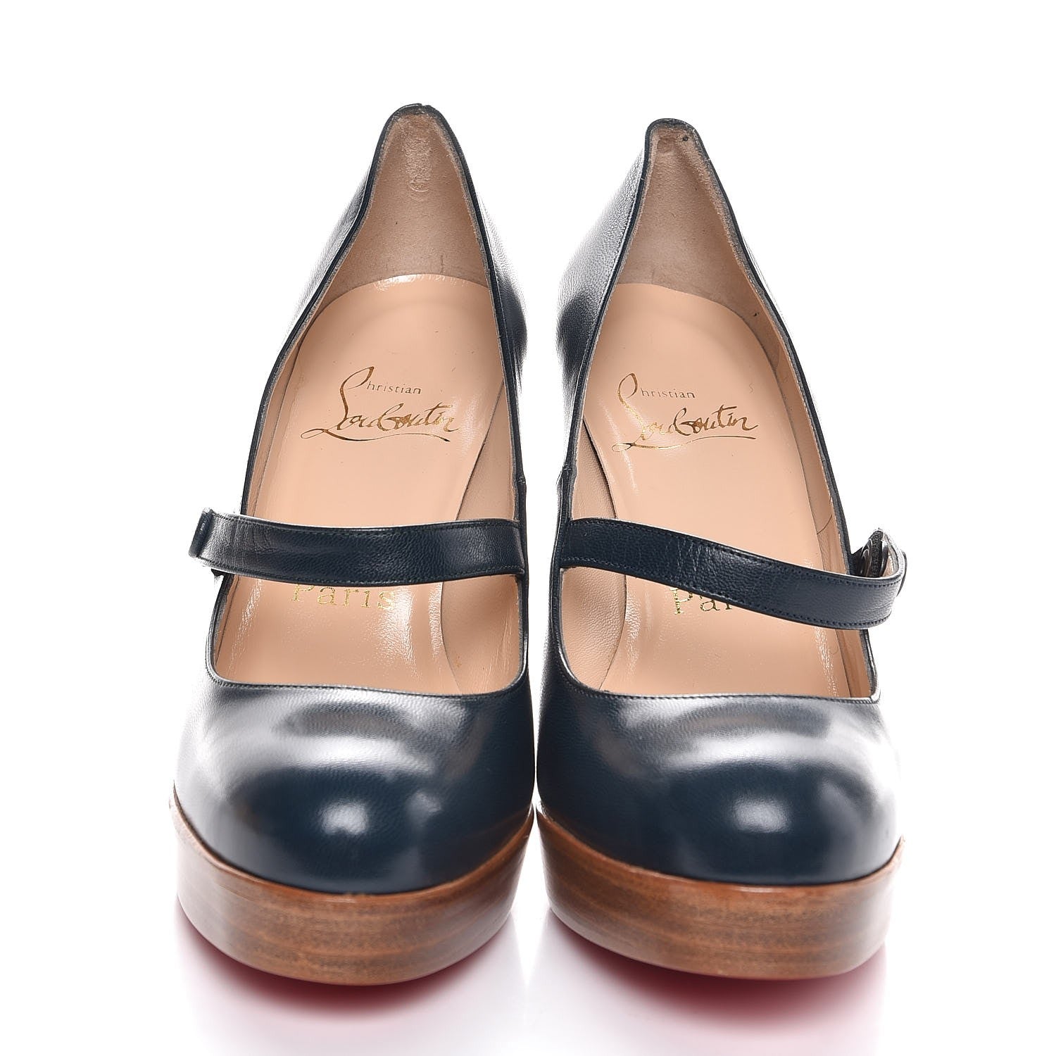 Christian Louboutin Kid Leather Super Wallis 100 Mary Jane Platform Pumps 36.5 Petrolio 2 of 8