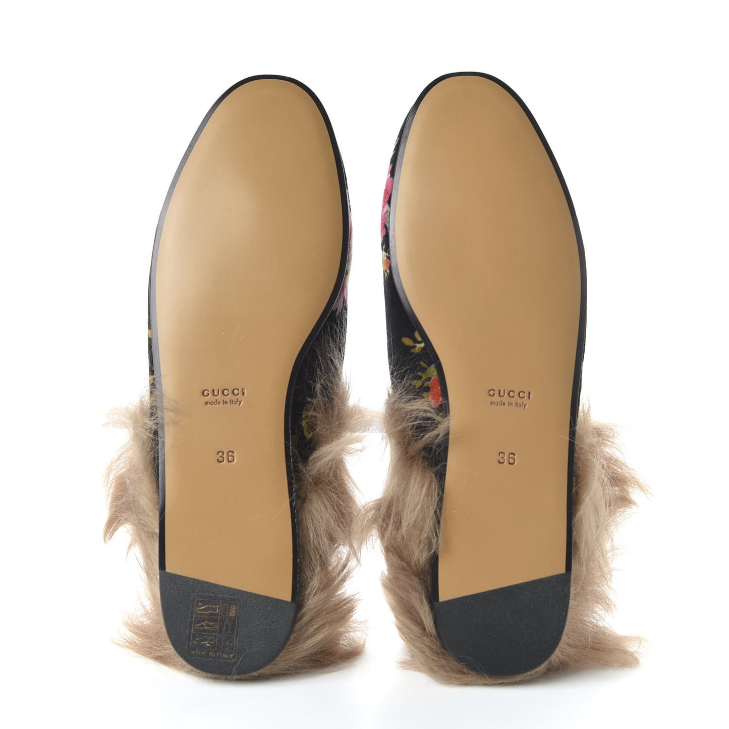 Velvet Fur Floral Womens Princetown Slippers 36 Black