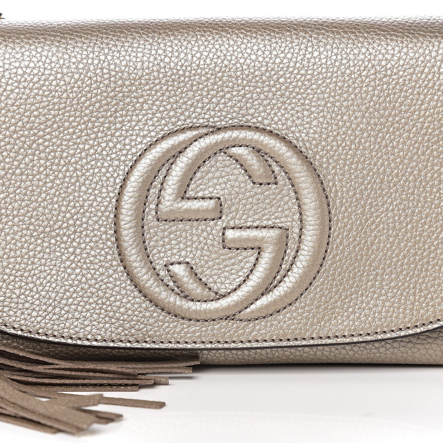 Metallic Pebbled Calfskin Medium Soho Flap Crossbody Golden Beige