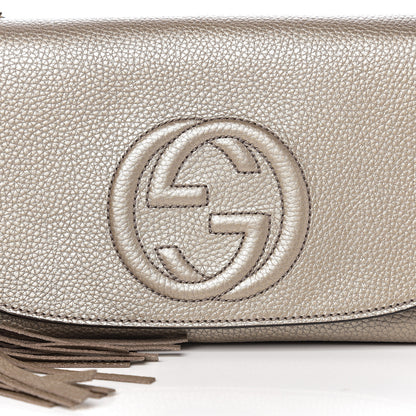 Gucci Metallic Pebbled Calfskin Medium Soho Flap Crossbody Golden Beige 9 of 9