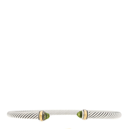 David Yurman Sterling Silver 18K Yellow Gold Prasiolite 4mm Cable Classics Bracelet 1 of 4