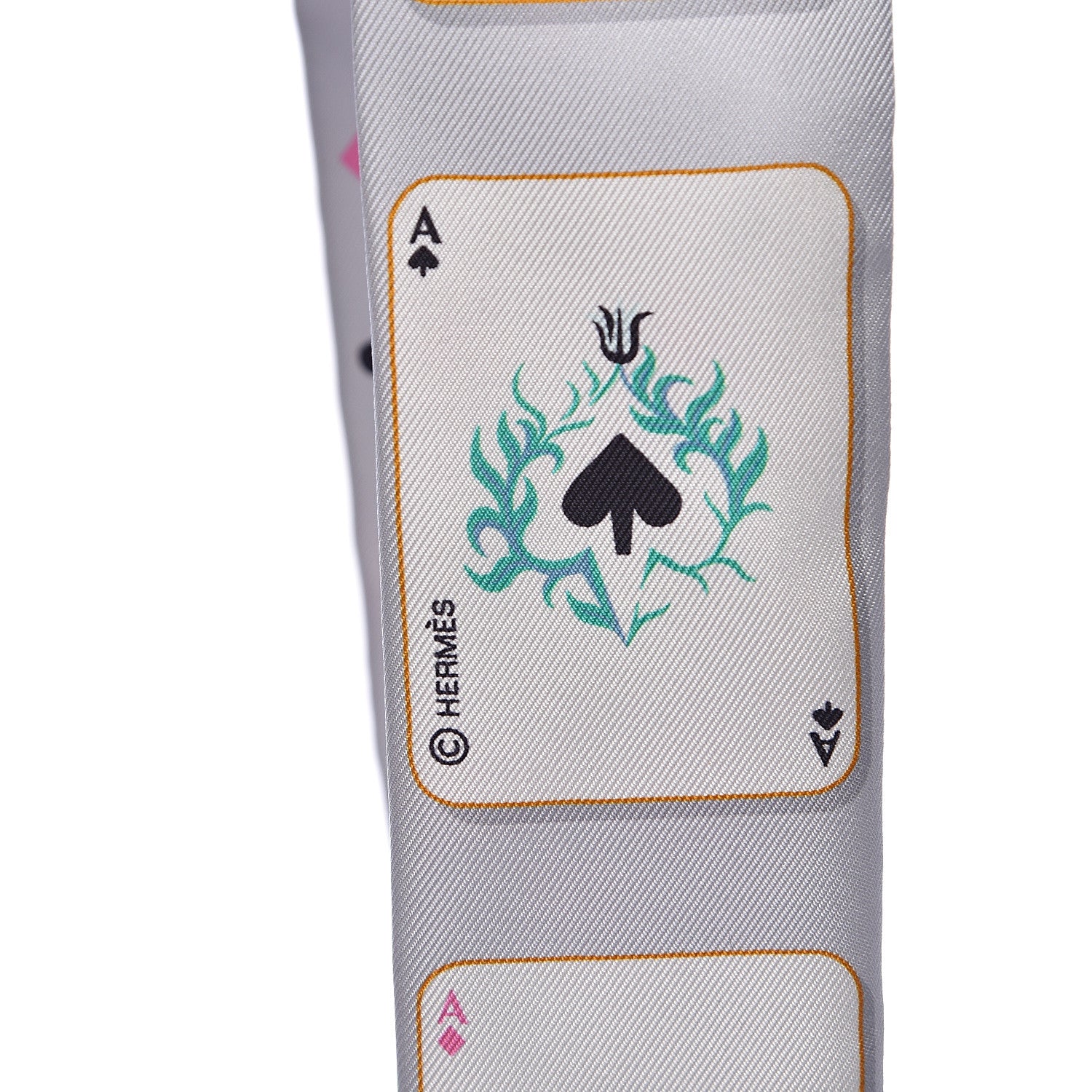 Hermes Silk Jeu de Cartes Twilly Gris Perle Rose Noir 4 of 5