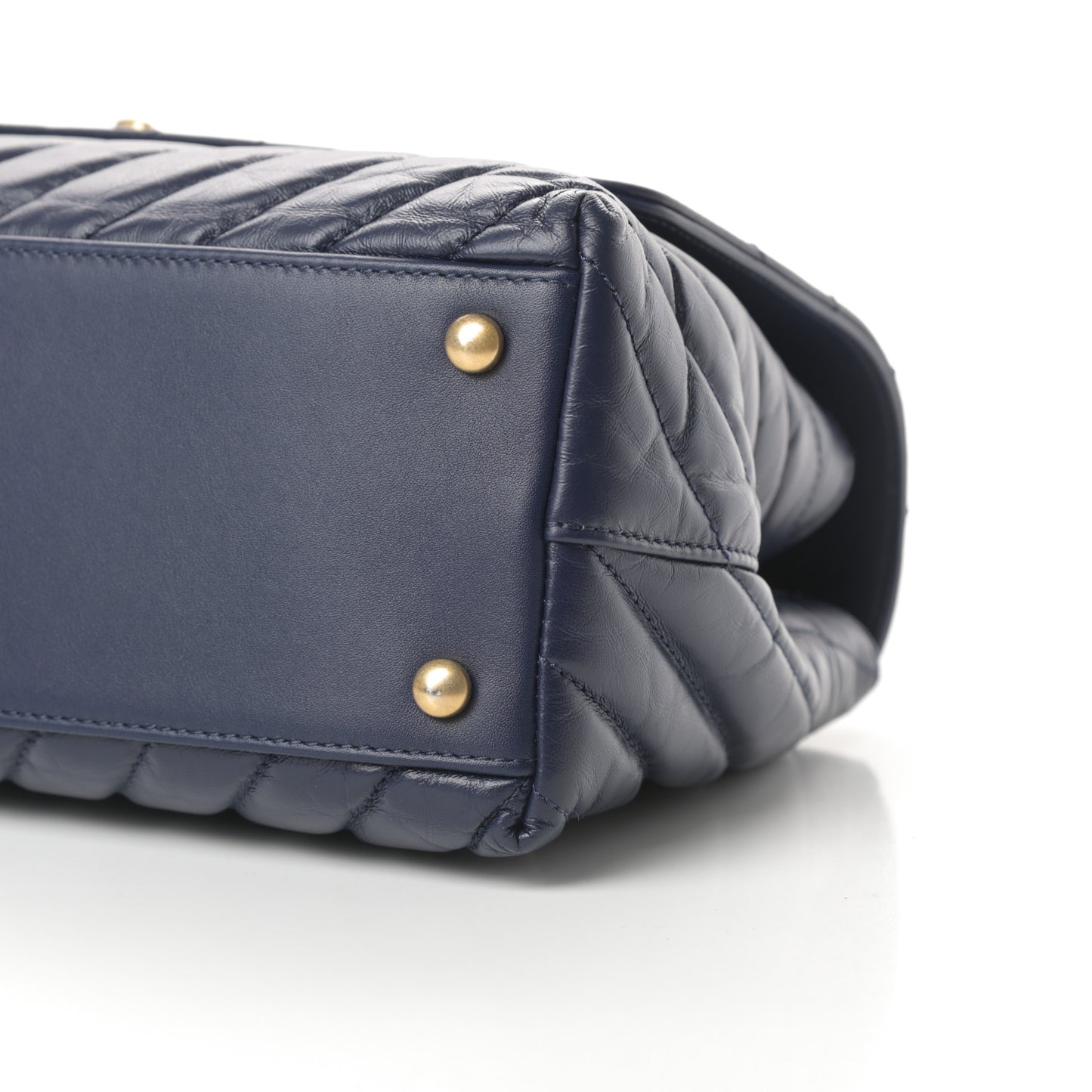 Aged Calfskin Chevron Quilted Small Coco Handle Flap Navy