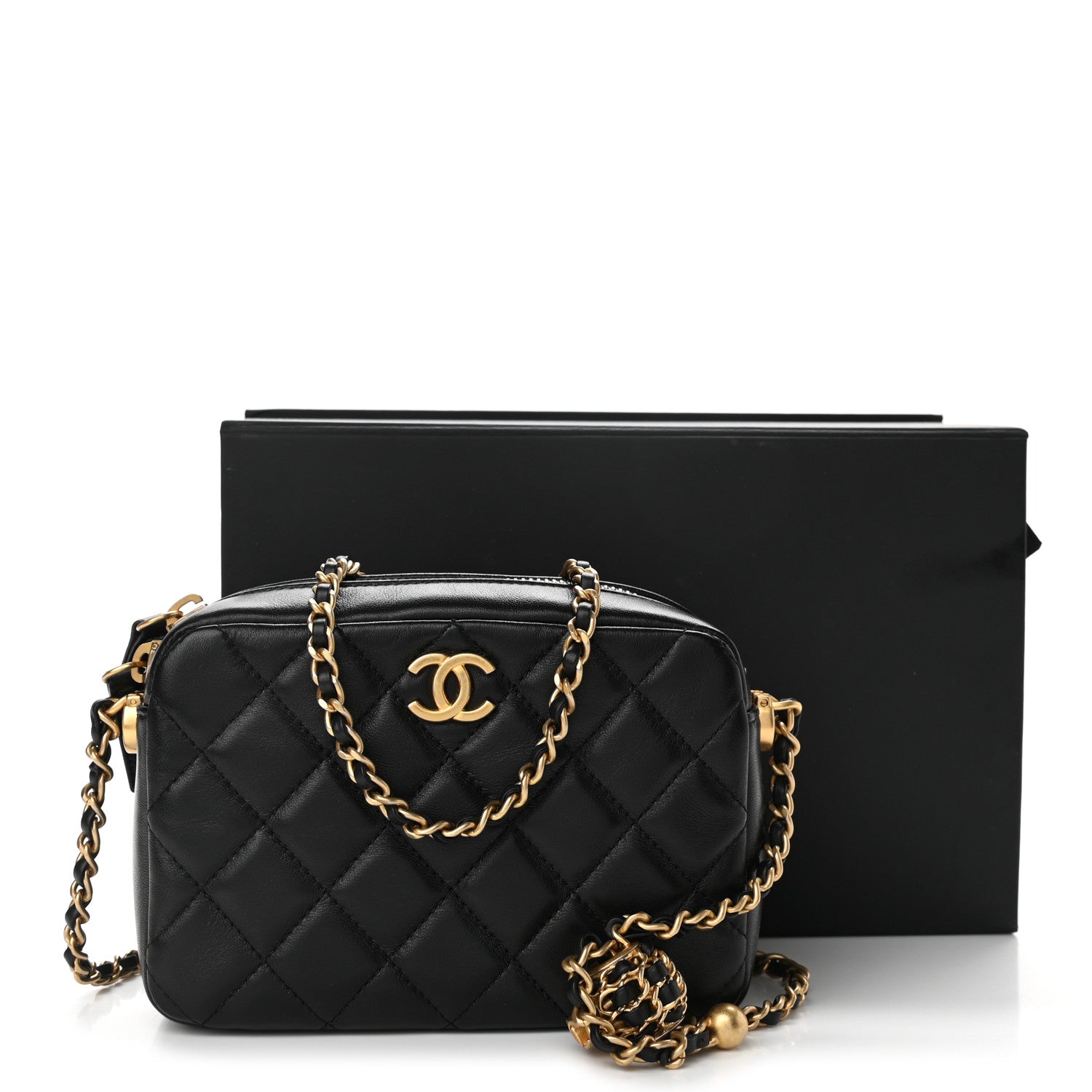 Chanel Lambskin Quilted CC Pearl Crush Camera Case Black 11 of 11