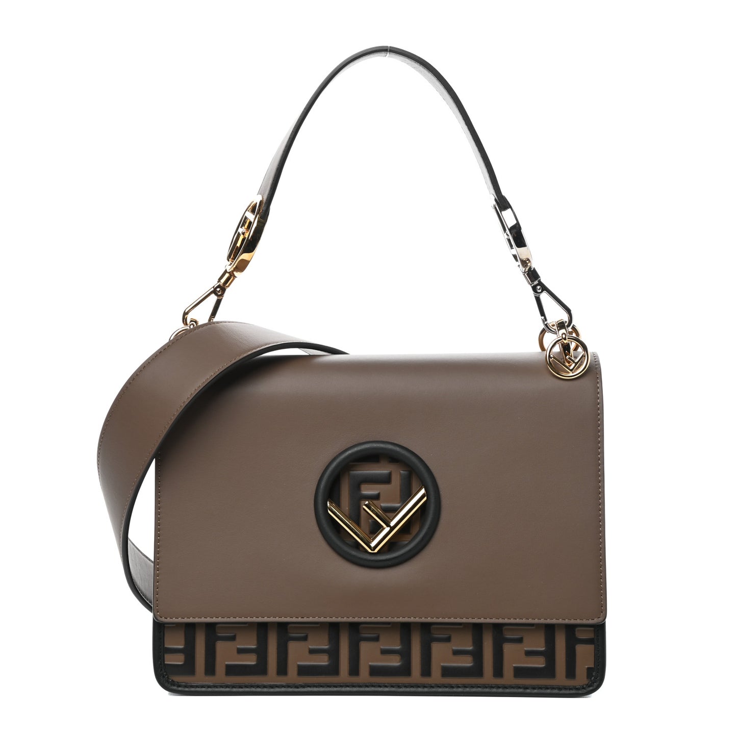 Vitello Century F is Fendi Bi-Color FF 1974 Embossed Kan I Shoulder Bag Maya Black