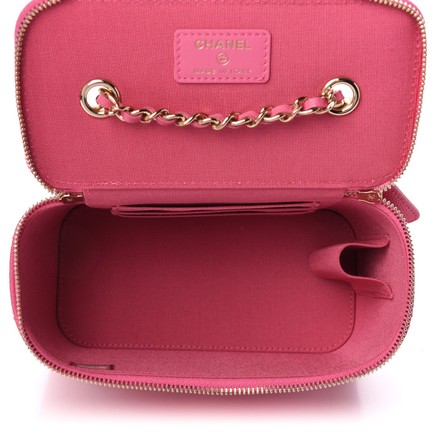 Caviar Quilted Small Vanity Case With Chain Pink