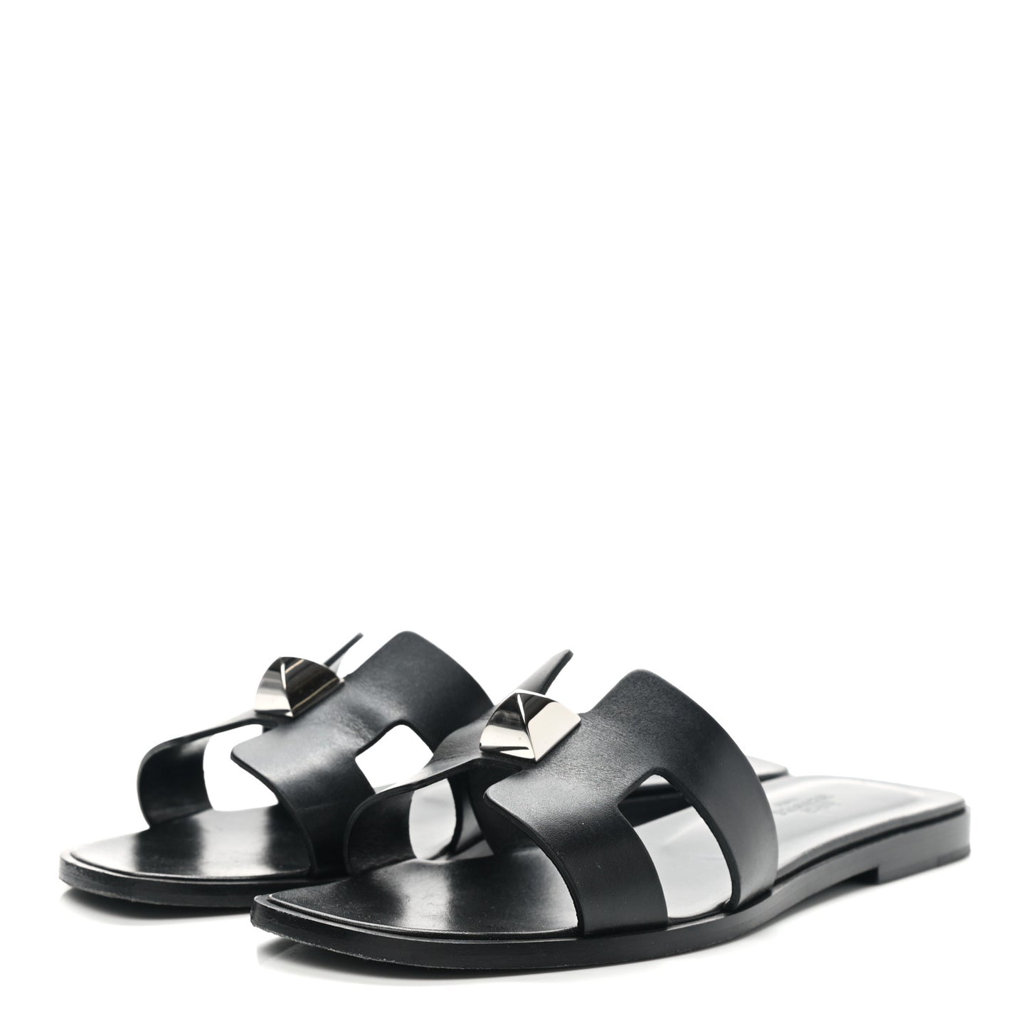 Box Calfskin Clous Pyramide Oran Sandals 37 Black
