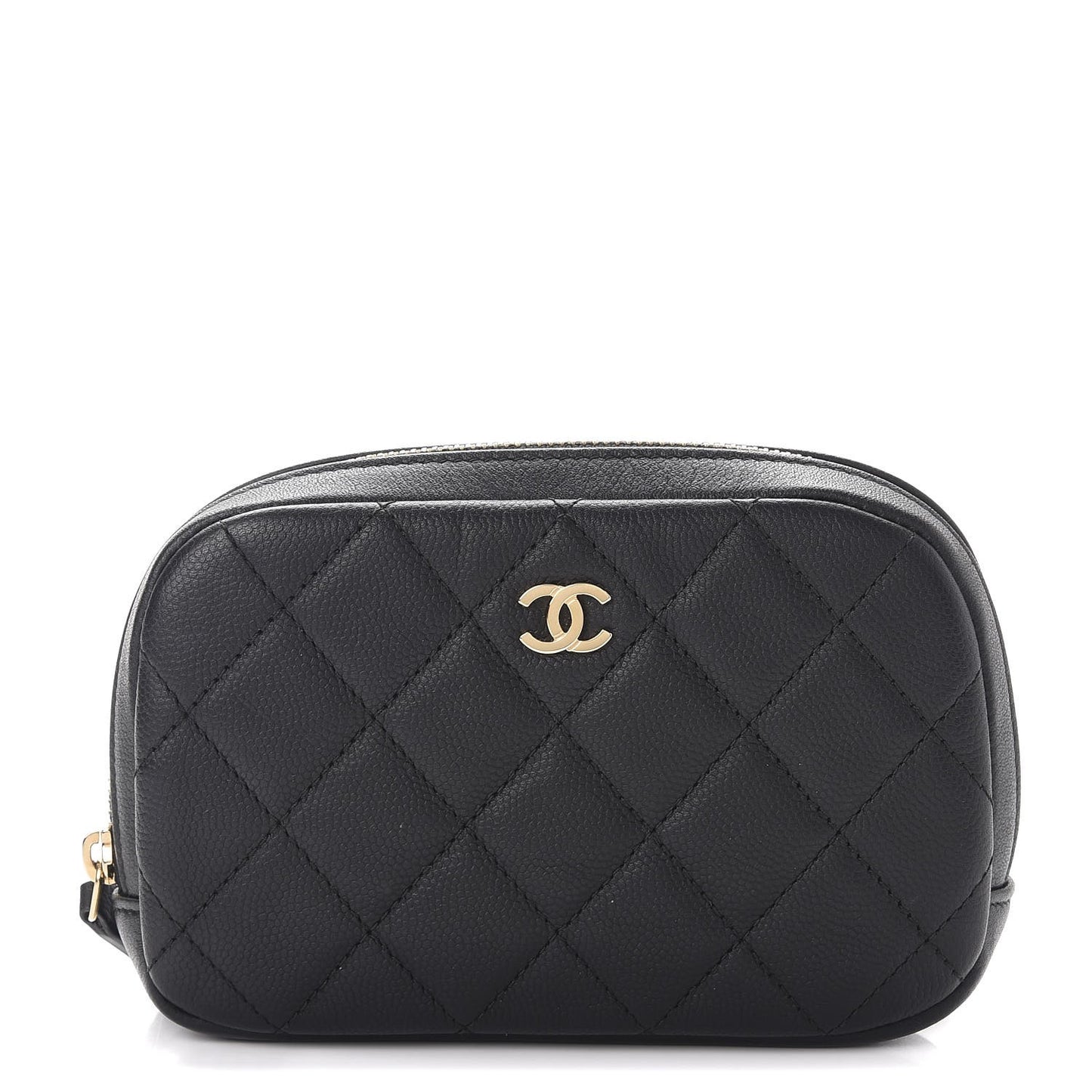 Caviar Quilted Small Curvy Pouch Cosmetic Case Black