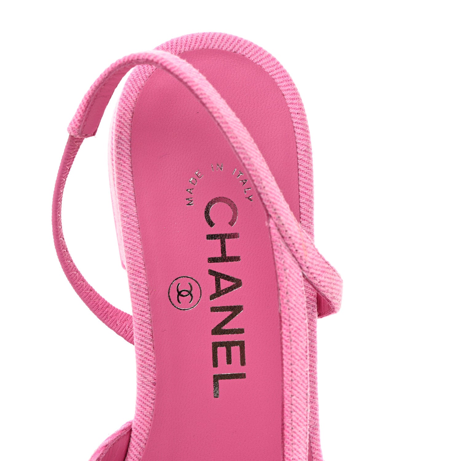 Chanel Denim Cap Toe CC Slingback Flat 37.5 Neon Pink 6 of 9