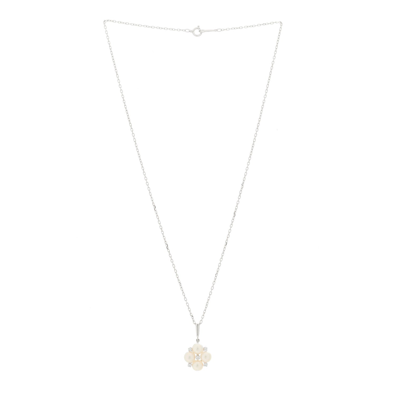 Mikimoto 18K White Gold Diamond Akoya Cultured Pearl 5.5mm Cluster Pendant Necklace 3 of 6