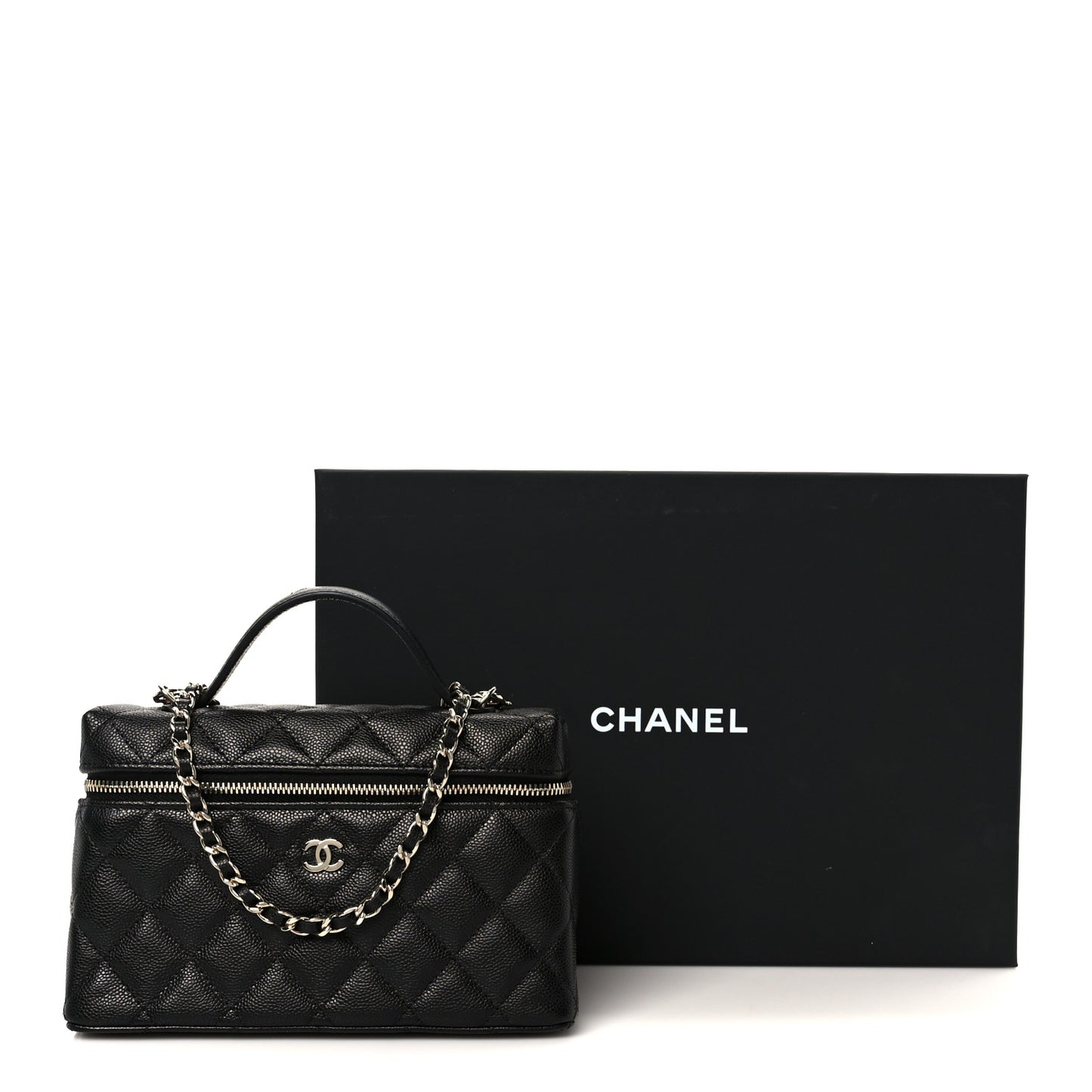 Caviar Quilted Top Handle Slim Vanity With Chain Black