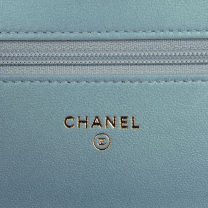 Chanel Iridescent Calfskin Quilted Boy Wallet On Chain WOC Light Blue 6 of 8