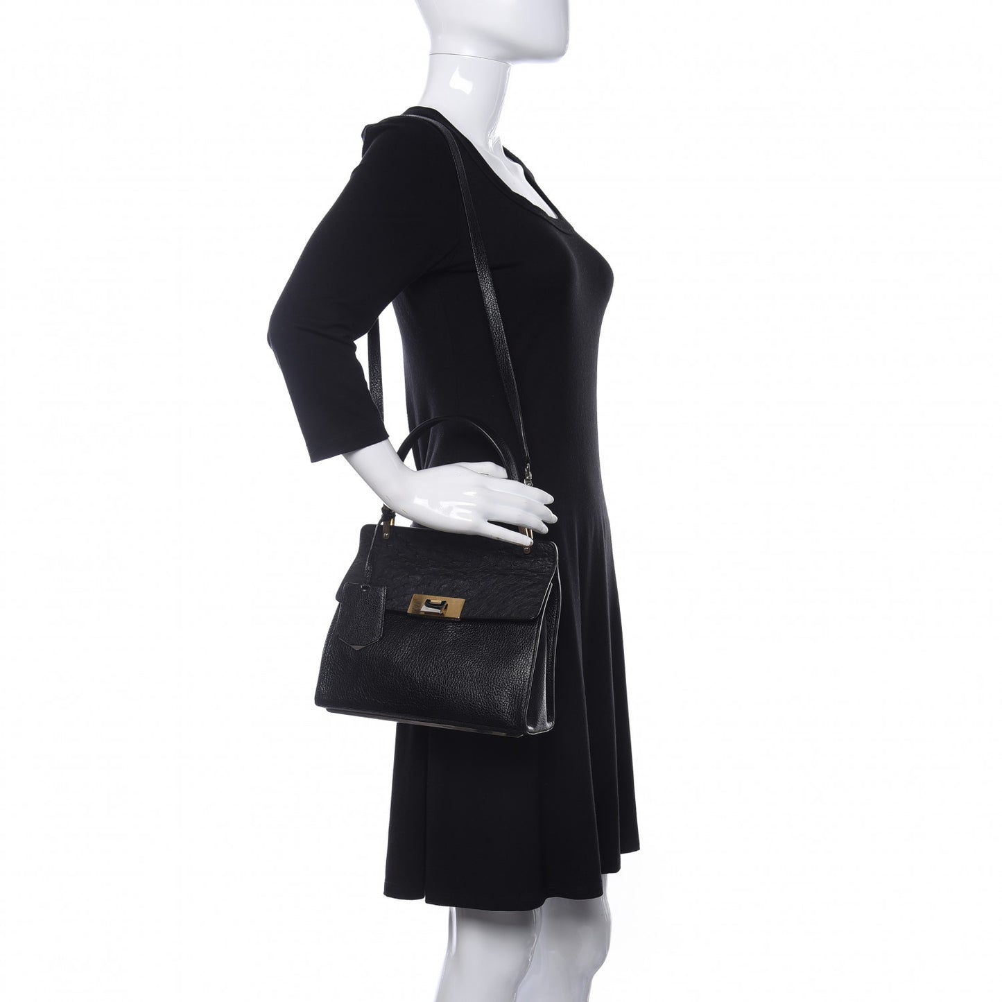 Calfskin Ostrich Trimmed Le Dix Cartable S Bag Black