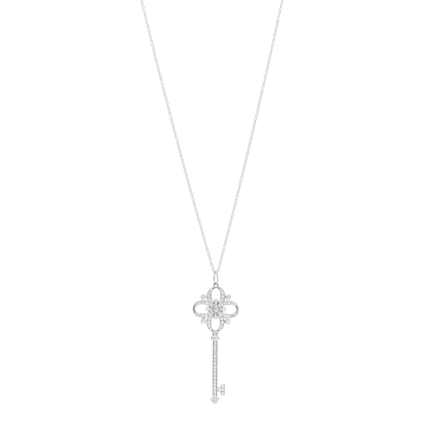 Platinum Diamond Floret Key Pendant Necklace