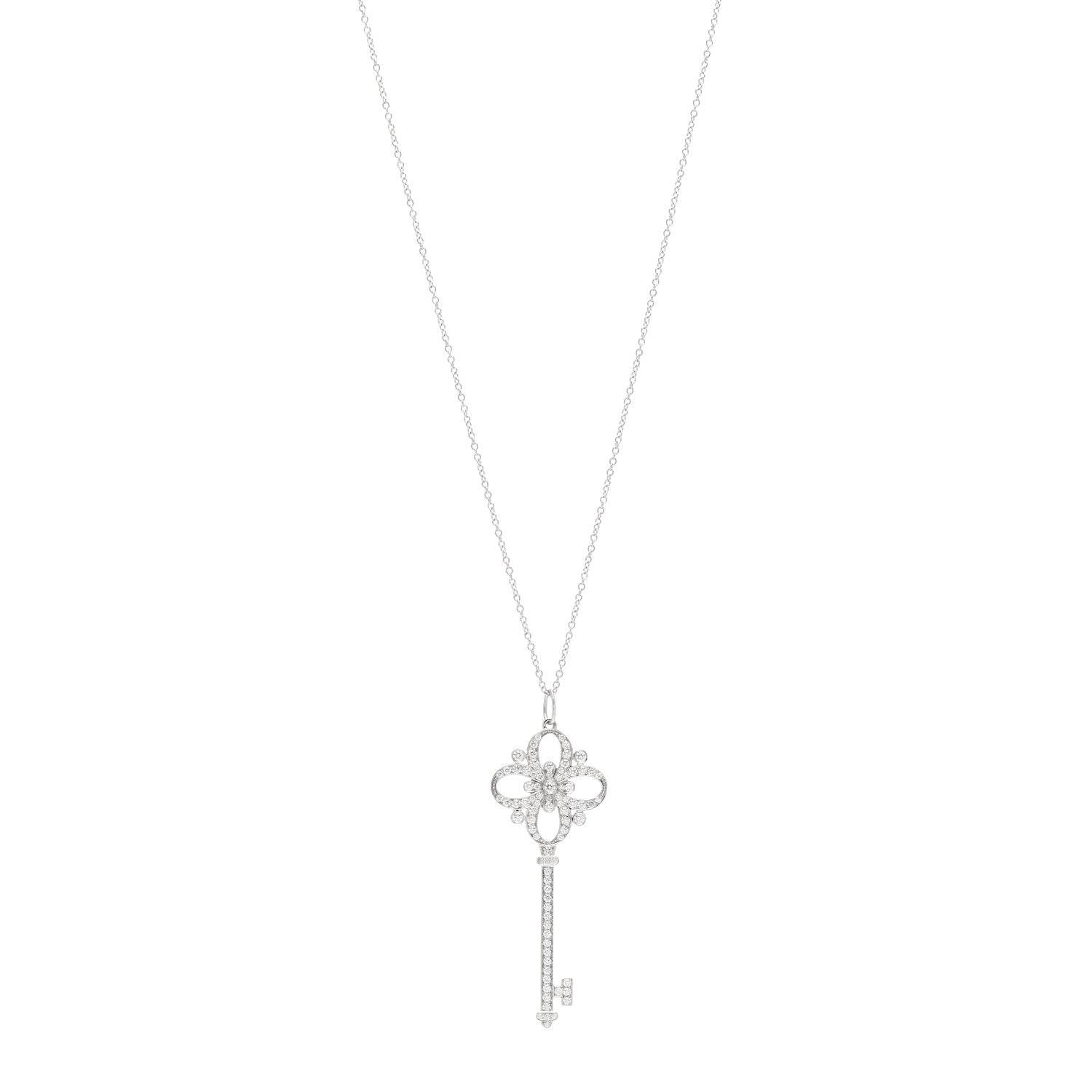 Tiffany Platinum Diamond Floret Key Pendant Necklace 1 of 5