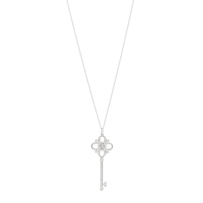 Tiffany Platinum Diamond Floret Key Pendant Necklace 1 of 5