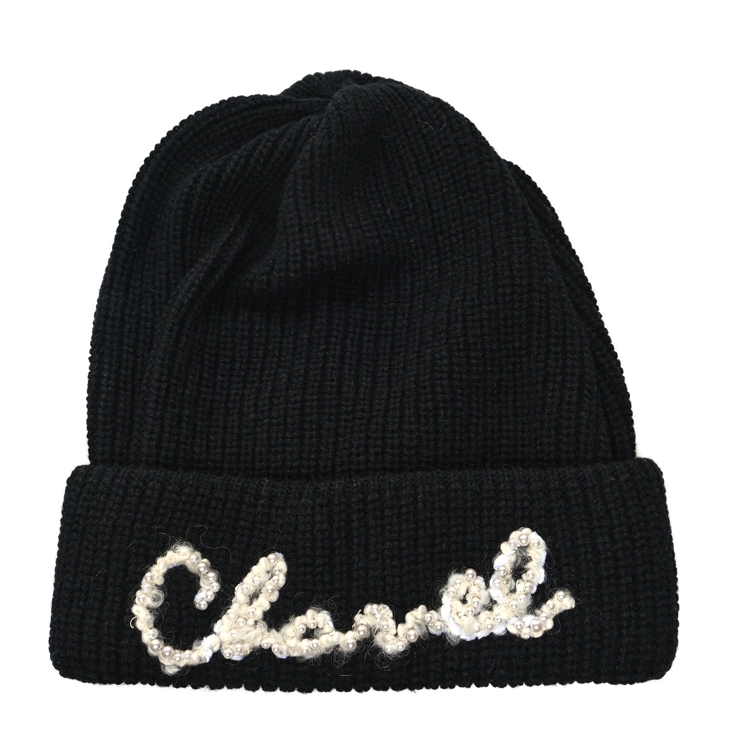 Chanel Cashmere Logo Beanie Hat Black White 1 of 5