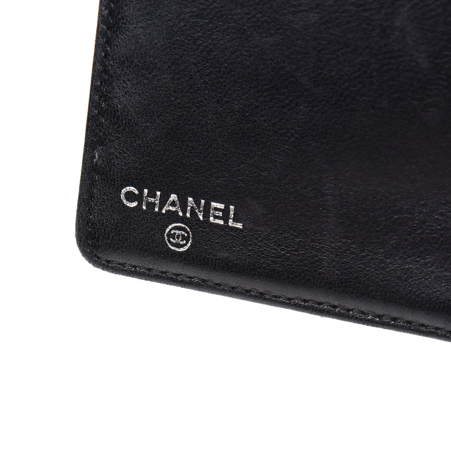 Lambskin Camellia Embossed Yen Wallet Black