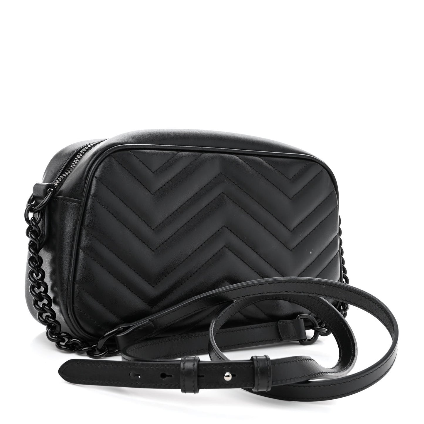Calfskin Matelasse Monochrome Small GG Marmont Chain Shoulder Bag Black