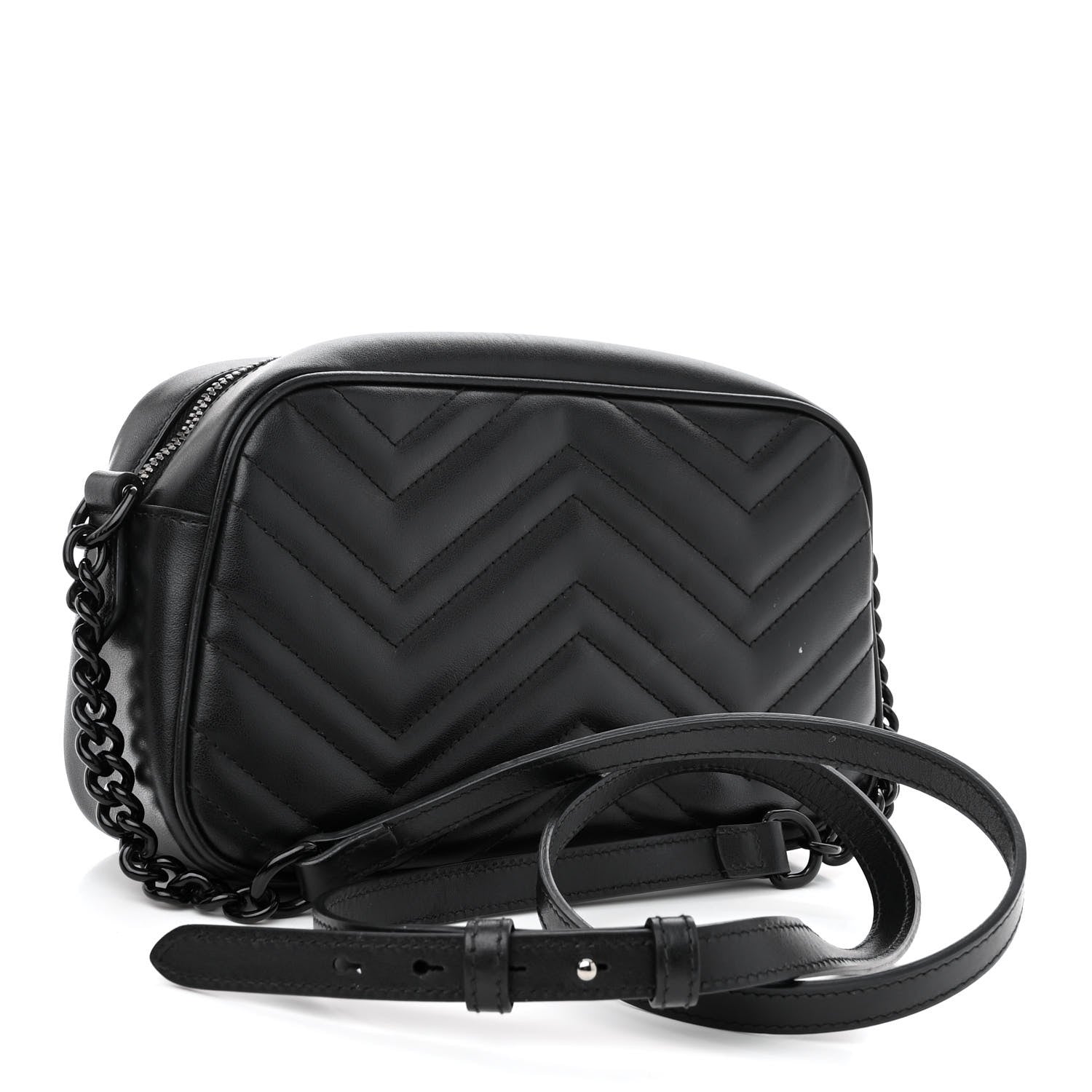 Gucci Calfskin Matelasse Monochrome Small GG Marmont Chain Shoulder Bag Black 3 of 10