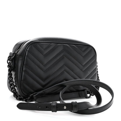 Gucci Calfskin Matelasse Monochrome Small GG Marmont Chain Shoulder Bag Black 3 of 10