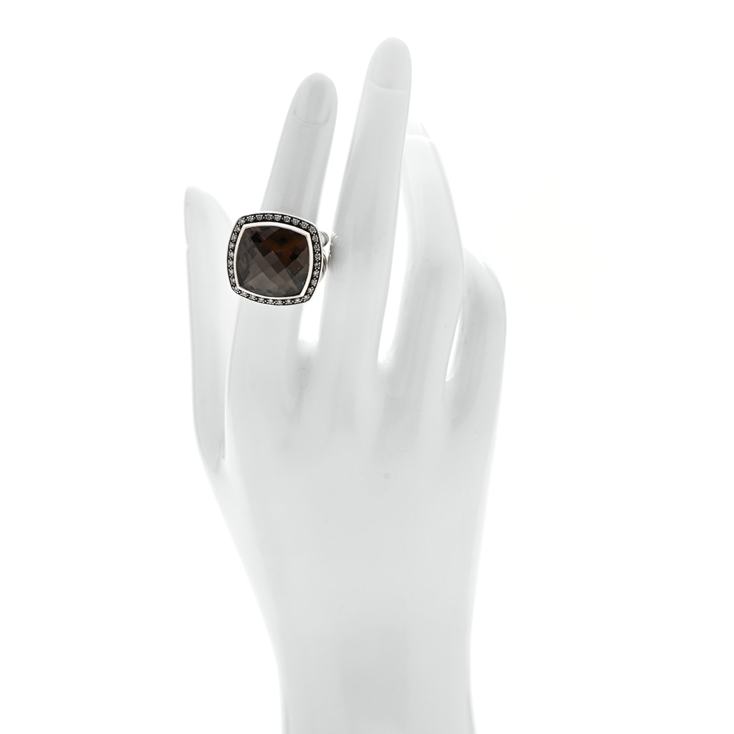 Sterling Silver Diamond Smoky Quartz 14mm Albion Ring 51 5.75