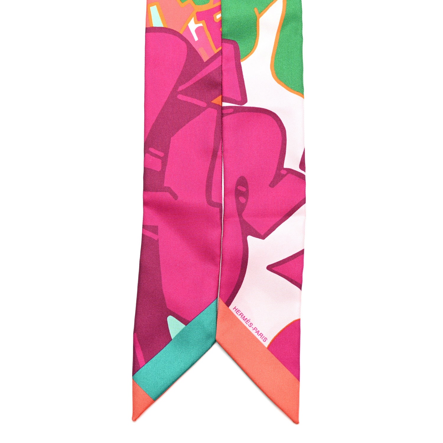 Hermes Silk Graff Graffiti Twilly Fuchsia Orange Vert 2 of 4