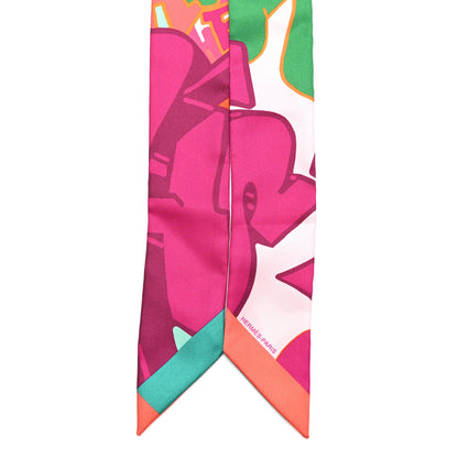 Hermes Silk Graff Graffiti Twilly Fuchsia Orange Vert 2 of 4