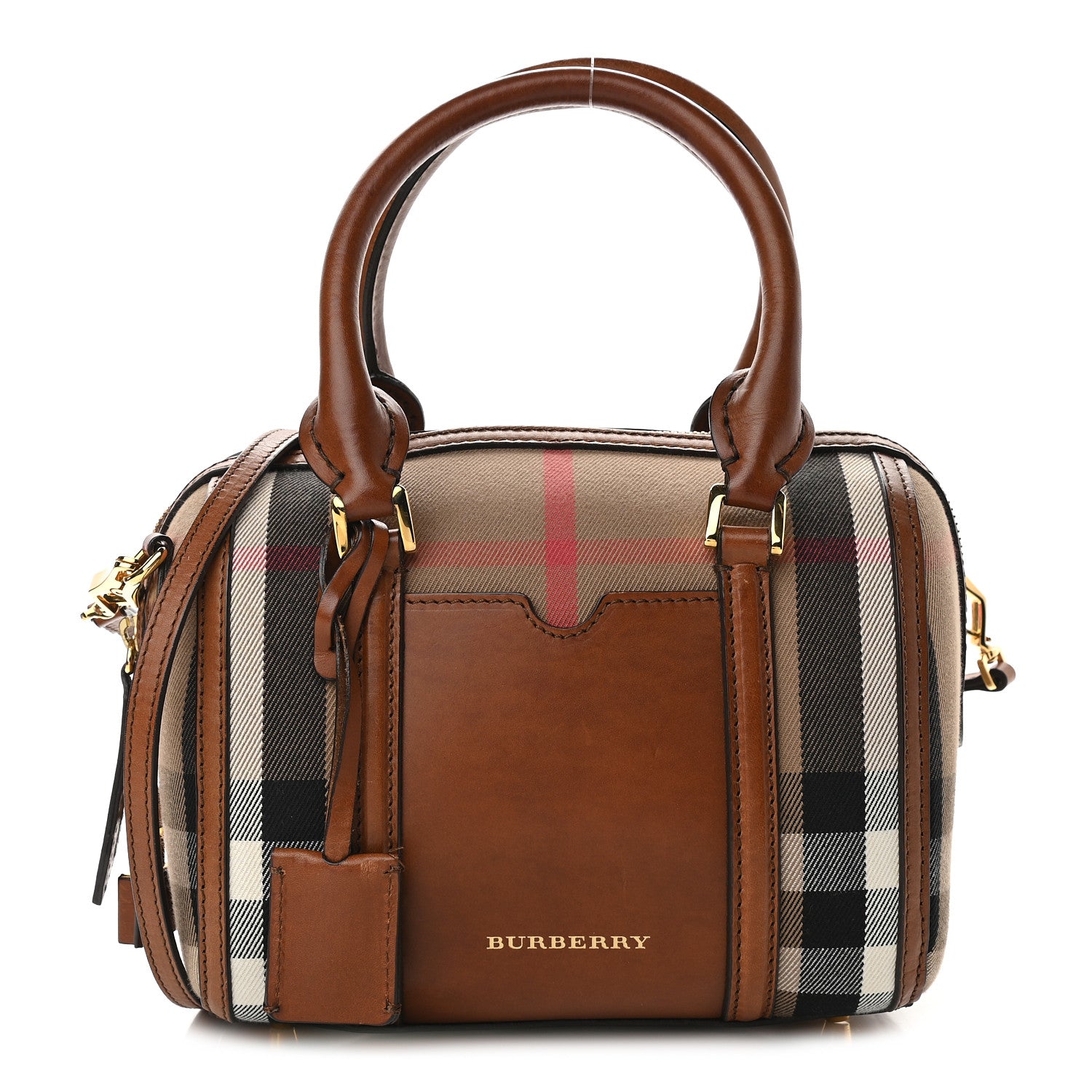 Burberry House Check Bridle Calfskin Small Alchester Bowling Bag Dark Tan 1 of 10