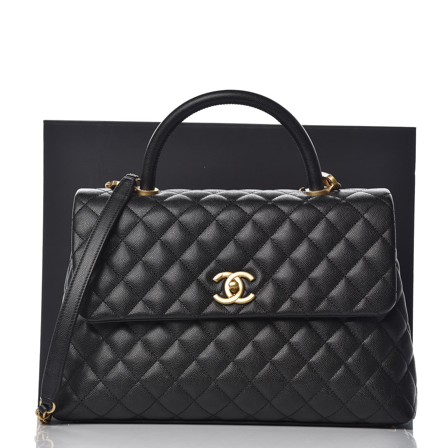 Caviar Quilted Medium Coco Handle Flap Black