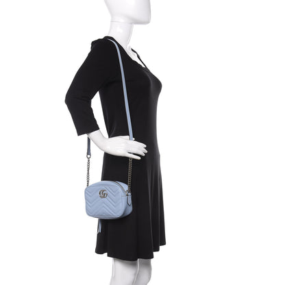 Gucci Calfskin Matelasse Mini GG Marmont Chain Shoulder Bag Porcelain Light Blue 2 of 13