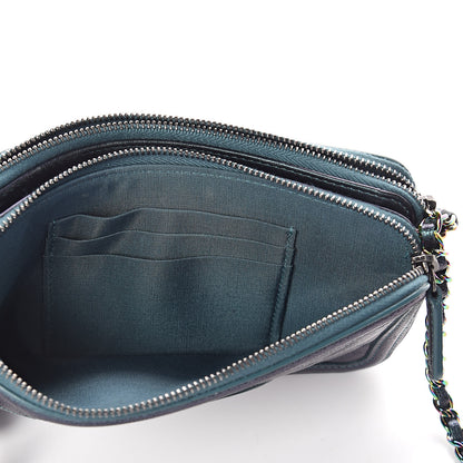 Chanel Iridescent Caviar Quilted CC Filigree Clutch With Chain Dark Turquoise 5 of 12