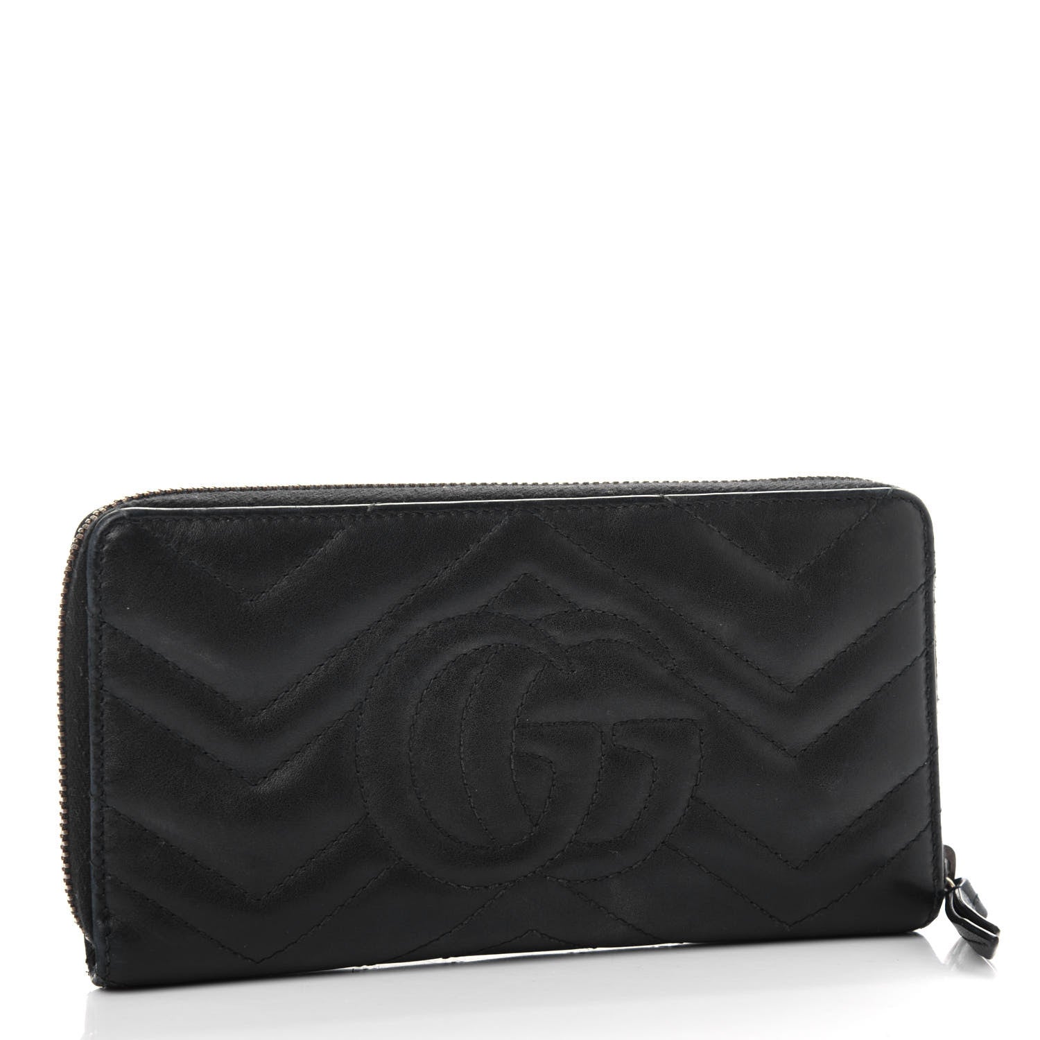 Gucci Calfskin Matelasse GG Marmont Zip Around Wallet Black 3 of 7