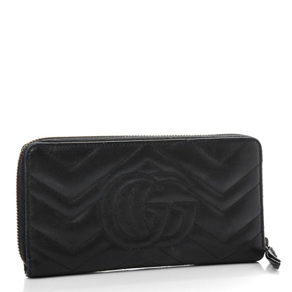 Gucci Calfskin Matelasse GG Marmont Zip Around Wallet Black 3 of 7