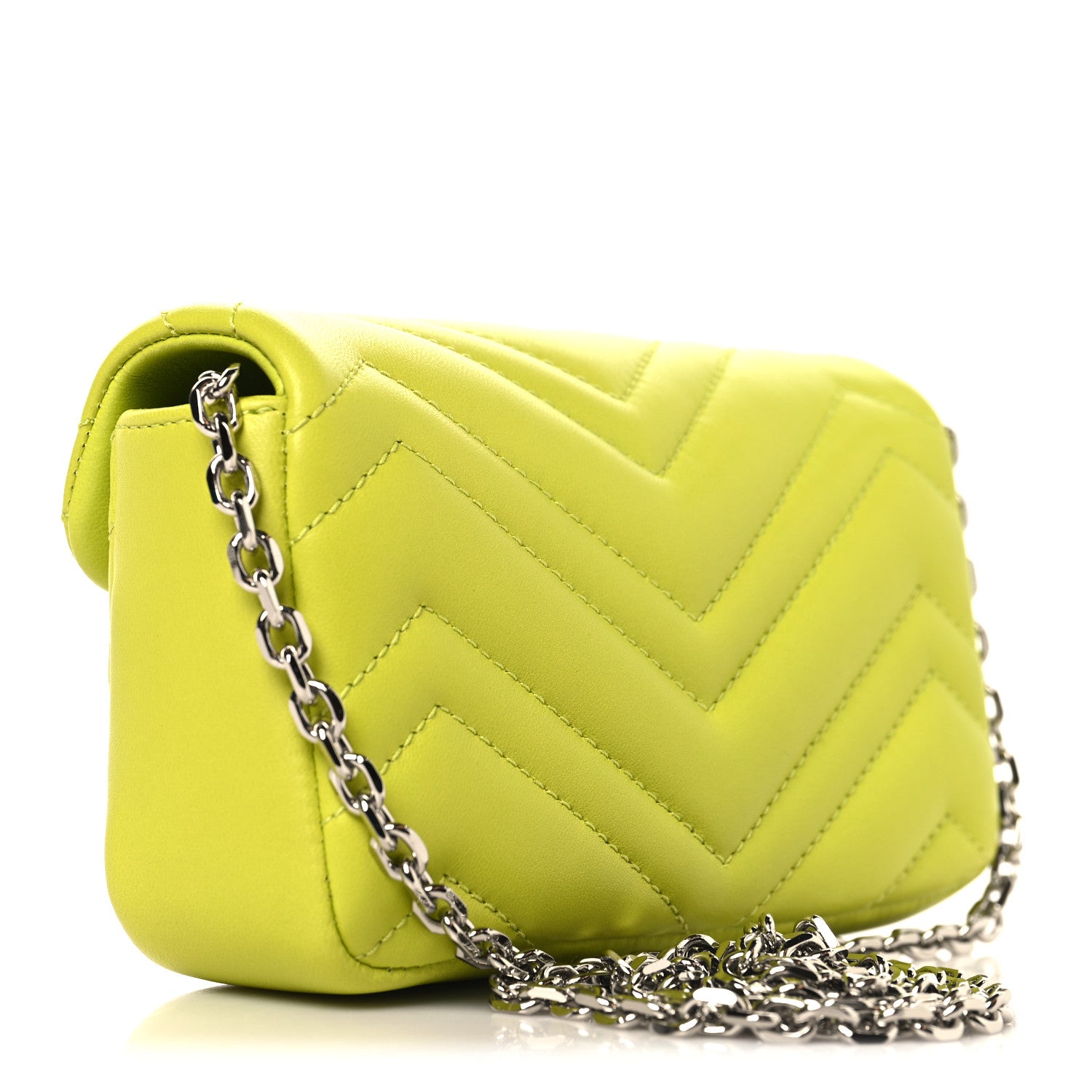 Gucci Lambskin Matelasse Mini GG Marmont Shoulder Bag Bright Green 3 of 10