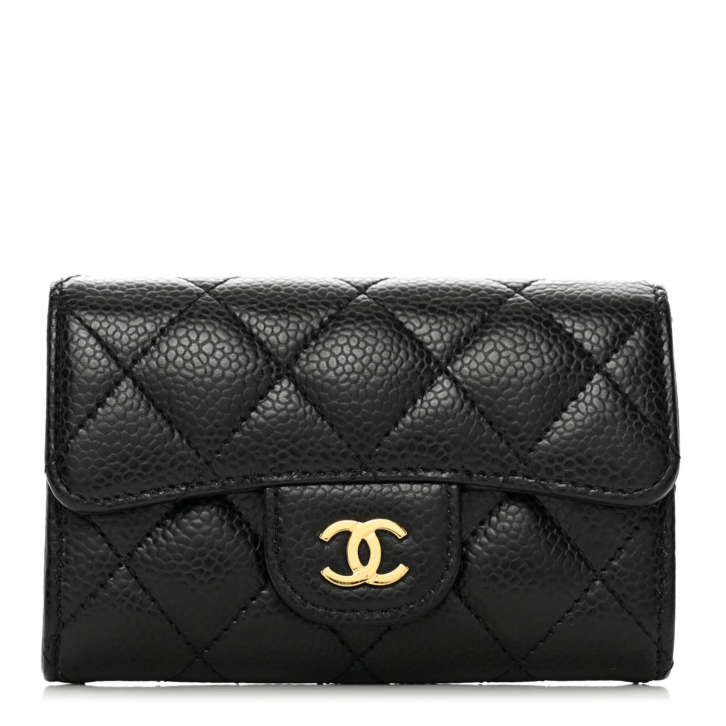 Caviar Quilted Flap Card Holder Wallet Black