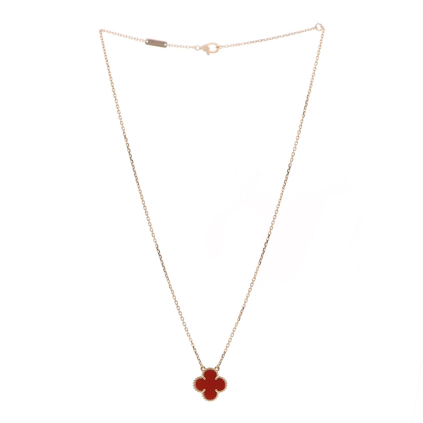 18K Yellow Gold Carnelian Vintage Alhambra Pendant Necklace